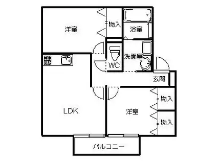 アドラブールフカヤツ(2LDK/1階)の間取り写真