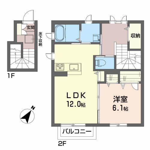 シャーメゾン・八幡・エンドーII(1LDK/2階)の間取り写真