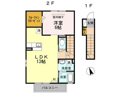 クレストヒルズC棟(1LDK/2階)の間取り写真