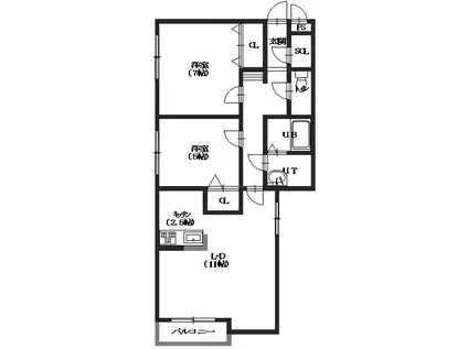 フトゥーラ日吉(2LDK/3階)の間取り写真
