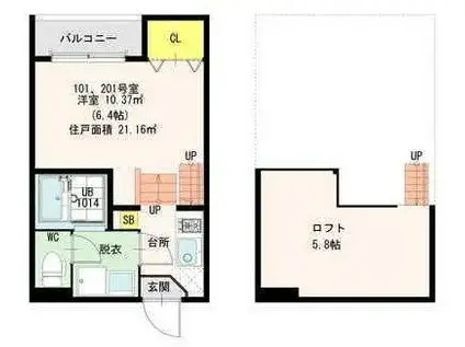 フィールグッド千代(1K/2階)の間取り写真