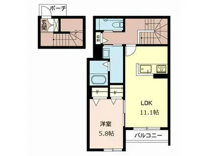 セリシール高羽(1LDK/2階)の間取り写真