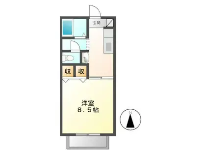 ヘリオスB(1K/2階)の間取り写真