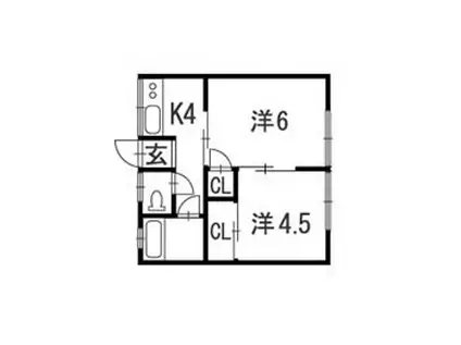 矢沢松川コーポ(2K/2階)の間取り写真