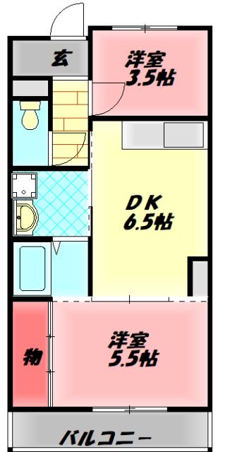 サバービア581(2DK/5階)の間取り写真