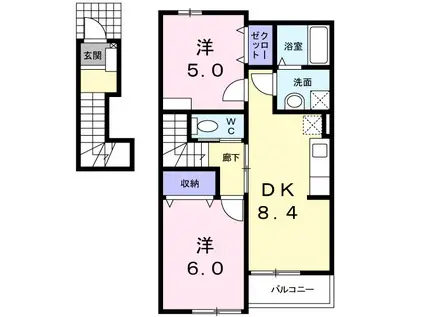 布智ビレッジA(2DK/2階)の間取り写真