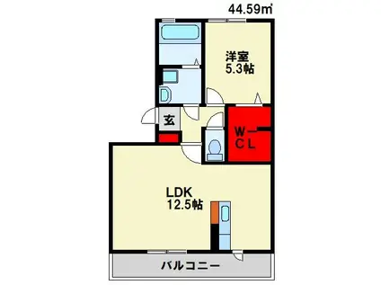 シャン ヴェール(1LDK/1階)の間取り写真
