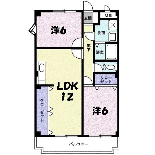 ディアコート横山(2LDK/3階)の間取り写真