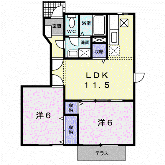 パークシティー中津D(2LDK/1階)の間取り写真