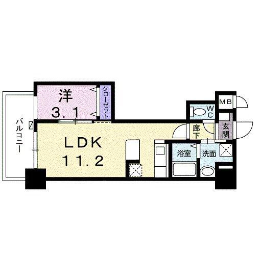ルピナス天神(1LDK/5階)の間取り写真