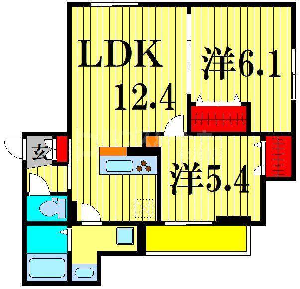グラナーデ南花畑(2LDK/2階)の間取り写真