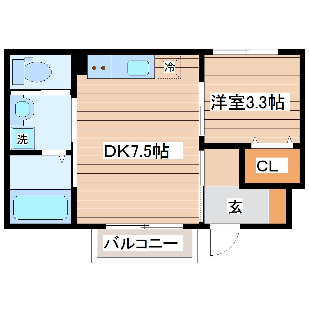 エクシリア原町II(1DK/1階)の間取り写真