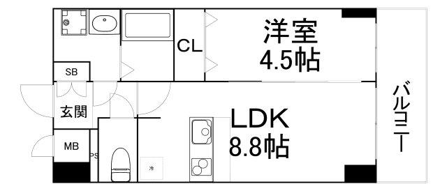 プレサンス難波クチュール(1LDK/15階)の間取り写真