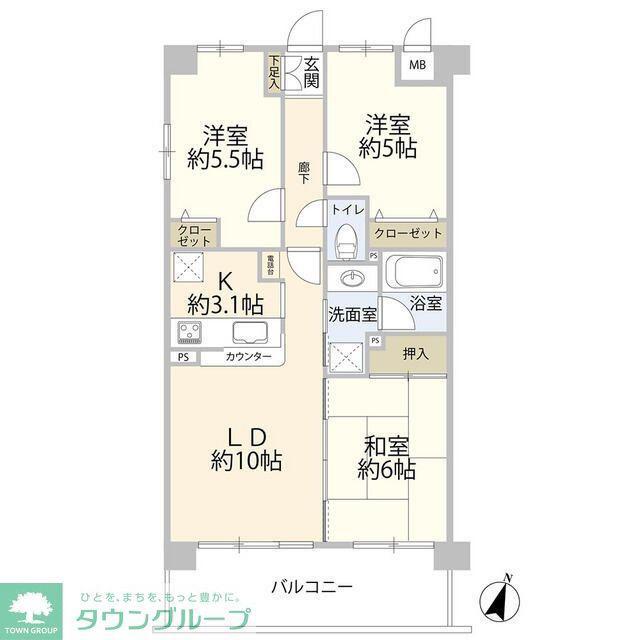 ベルドゥムール草加中央東(3LDK/5階)の間取り写真