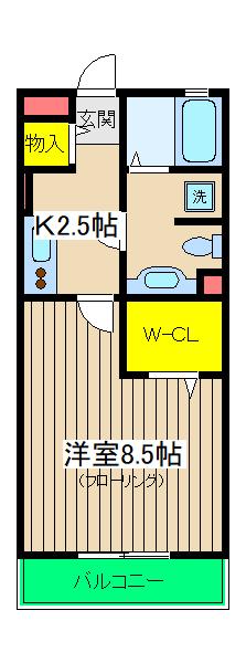 サニーフラット三ツ沢(1SK/2階)の間取り写真