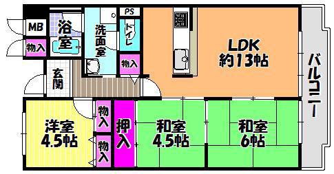 メゾンドール富田林(3LDK/3階)の間取り写真