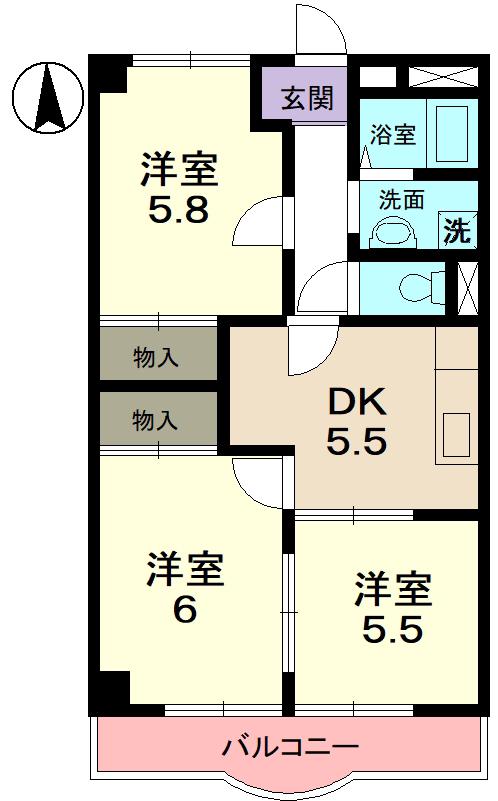 OASIS MAKINO(3DK/3階)の間取り写真