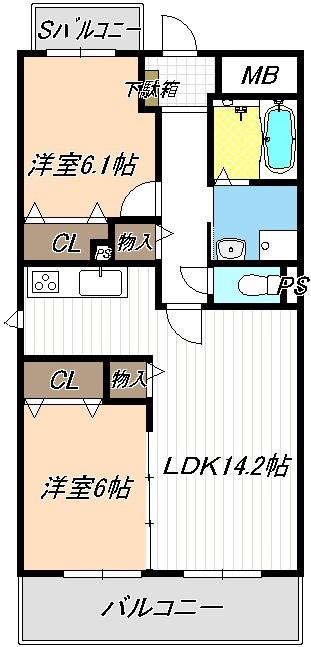 ビアンコ・ロッソ(2LDK/2階)の間取り写真