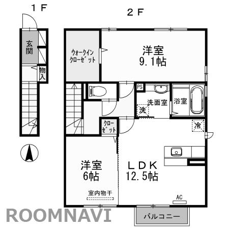 ヴィラコートII(2LDK/2階)の間取り写真