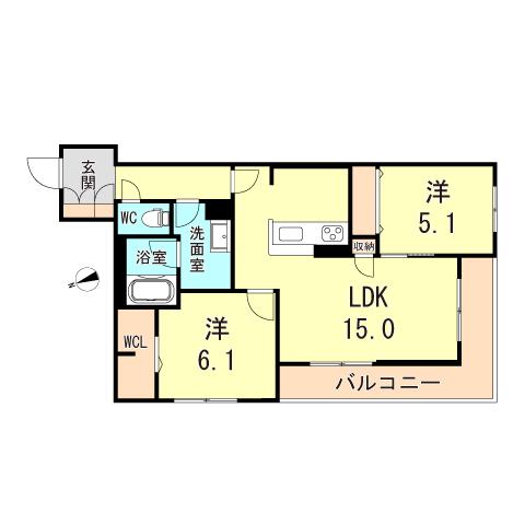 カーサ ピノ 5(2LDK/2階)の間取り写真