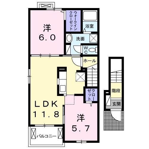 サンライズI(2LDK/2階)の間取り写真