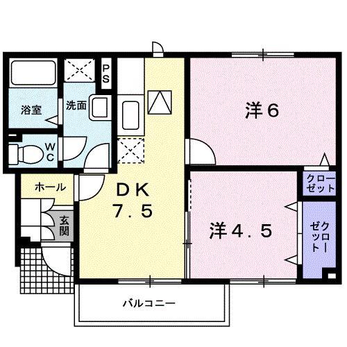 プロムローズ(2DK/1階)の間取り写真
