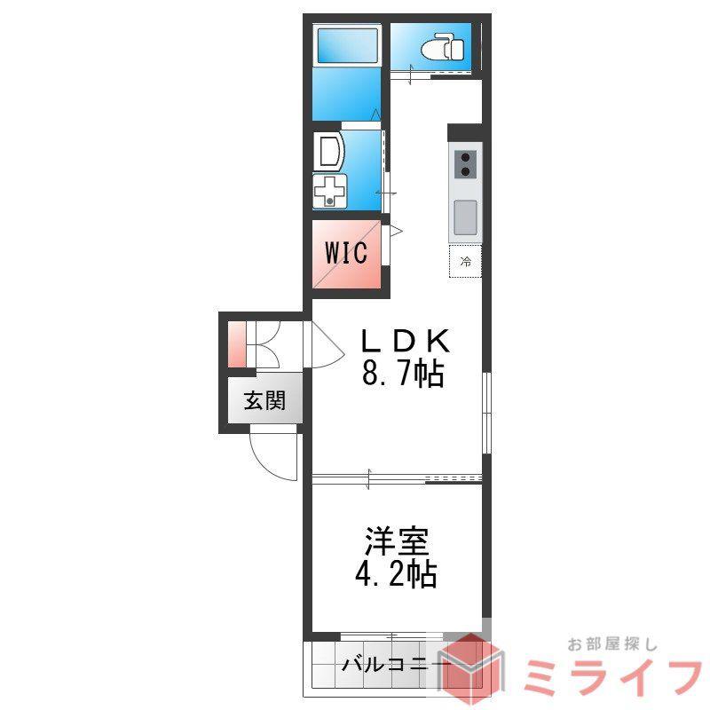 GRANDIR弥刀(1LDK/3階)の間取り写真