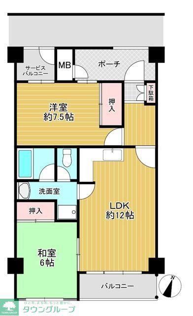 ヴィラ本町東(2LDK/4階)の間取り写真