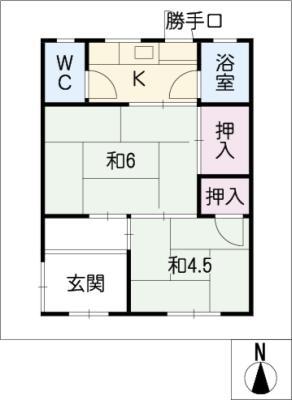 あおなみ線 港北駅 徒歩30分 1階建 築52年(2K/1階)の間取り写真