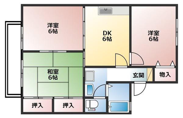 ビューバレー経堂(3DK/2階)の間取り写真