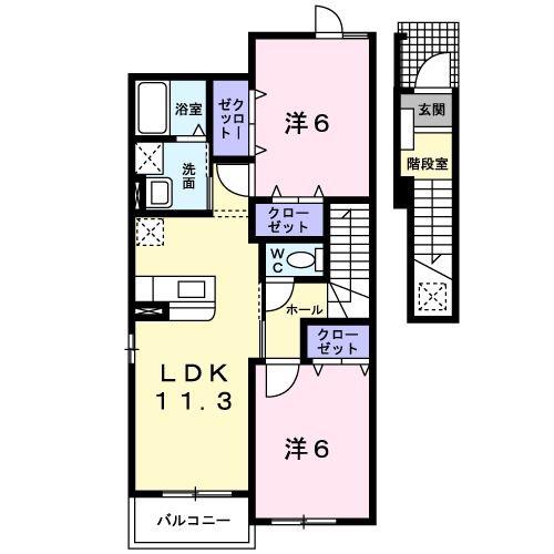 ヴァン・ルミエール I(2LDK/2階)の間取り写真