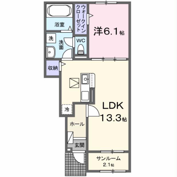 マウンテンリバー(1LDK/1階)の間取り写真