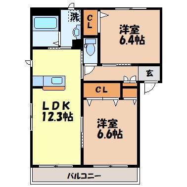 シャーメゾンさくら野(2LDK/3階)の間取り写真