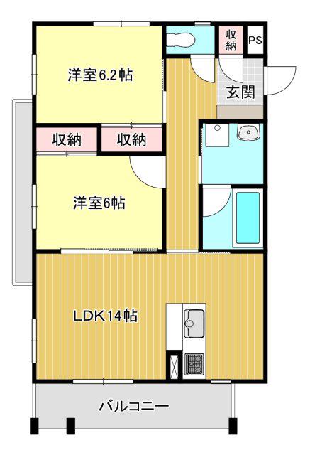 サニースポット(2LDK/4階)の間取り写真