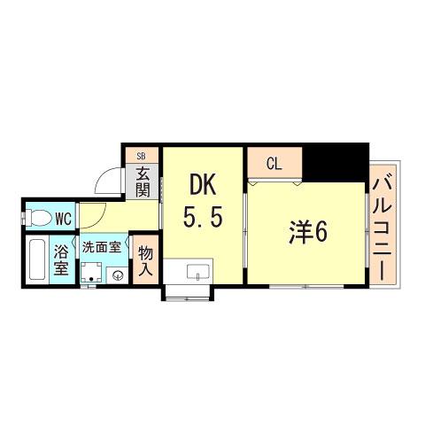 ヴィルヌーブ(1DK/2階)の間取り写真