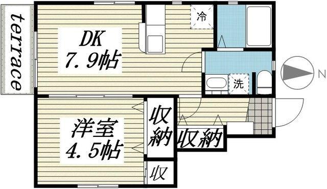 ディアコート鷹乃杜(1DK/1階)の間取り写真