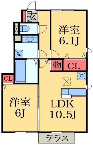 アヴニールB(2LDK/1階)の間取り写真