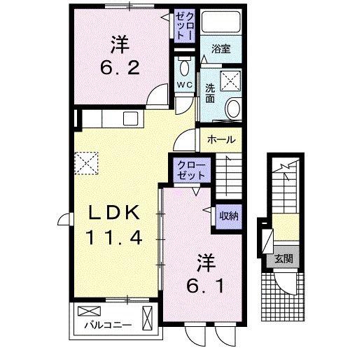 クラウド平福B(2LDK/2階)の間取り写真