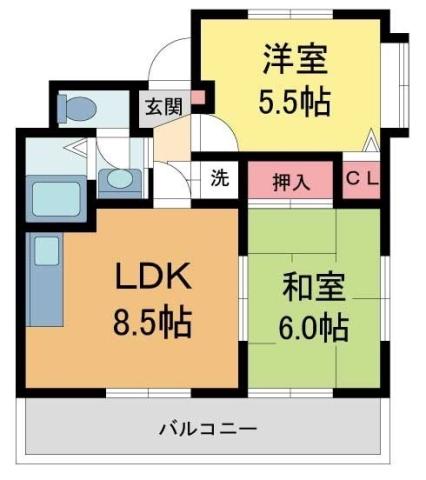 メゾンちぐさ(2DK/3階)の間取り写真