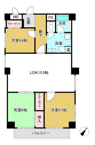 仁川グリーンハイツ(3LDK/3階)の間取り写真