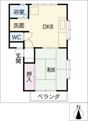 ハイツみどり(1DK/2階)の間取り写真