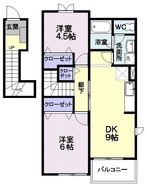 アルカンシェル エスティA(2DK/2階)の間取り写真