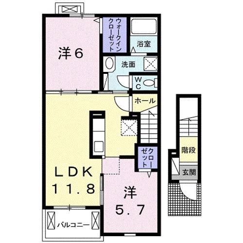 クラウディア(2LDK/2階)の間取り写真