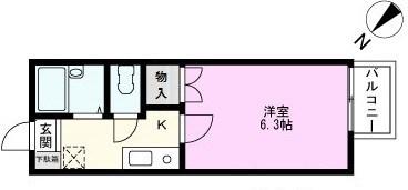 クラージュ南越谷(1K/2階)の間取り写真