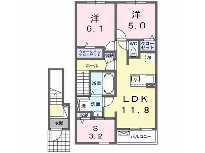 カレント レジデンス 下増田II(2LDK/2階)の間取り写真