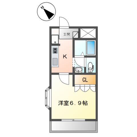 グランディール和志山(1K/2階)の間取り写真