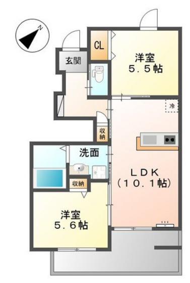 ハピネス(2LDK/1階)の間取り写真