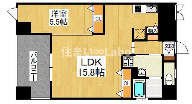 ロールベール博多駅前(1LDK/11階)の間取り写真