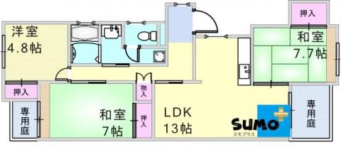 シティハイツ竜が岡1号棟(3LDK/1階)の間取り写真