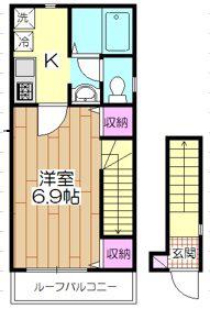 柿の木ハウスS棟(1K/2階)の間取り写真